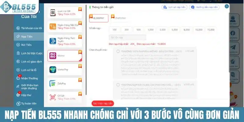 Nạp tiền BL555 nhanh chóng chỉ với 3 bước vô cùng đơn giản